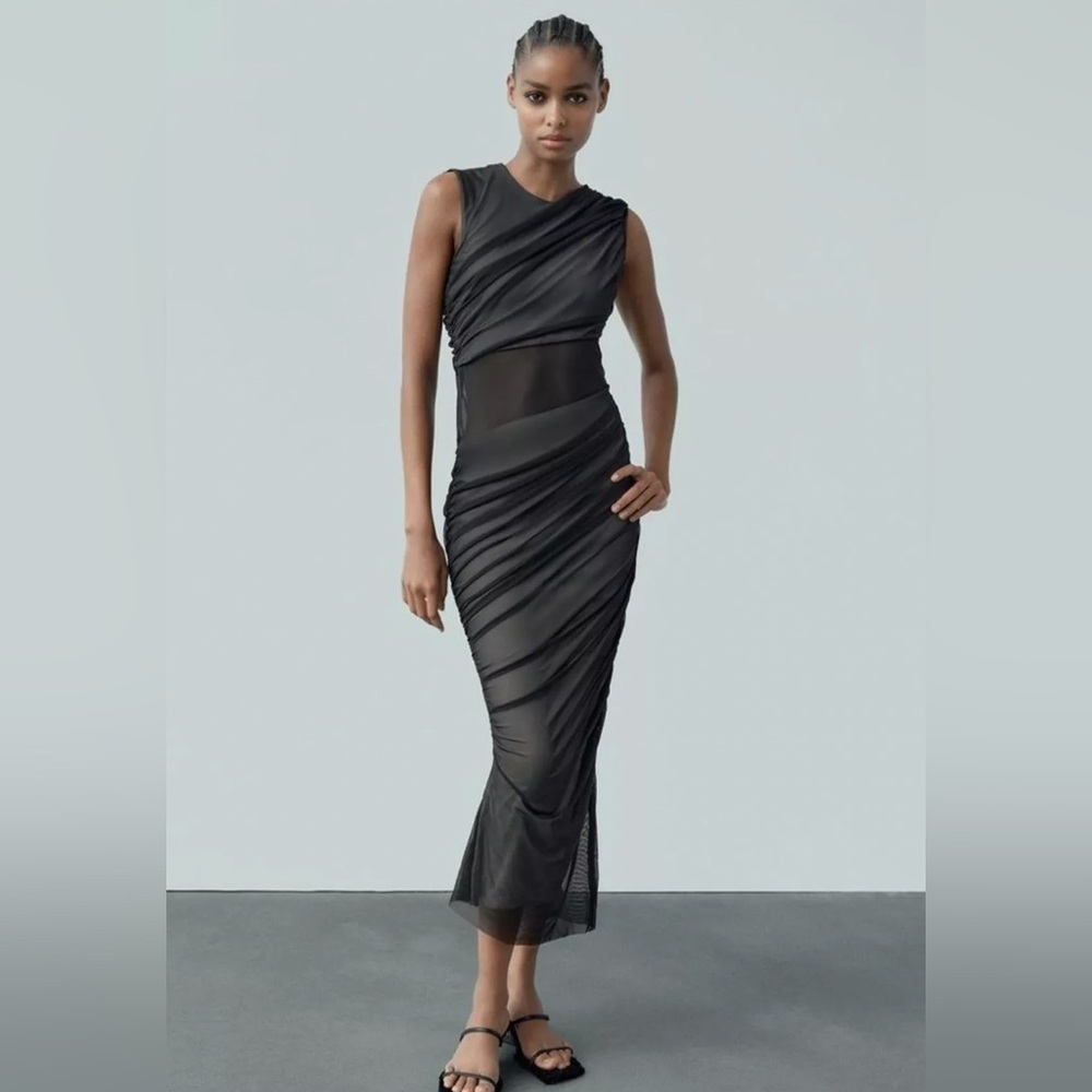 Zara MIXED TULLE DRESS. Black. Sizes XS, M. New with Tags.